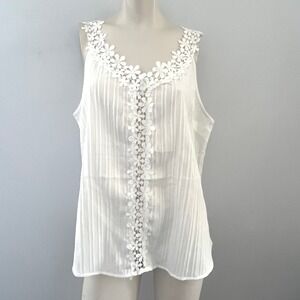 Emery Rose White Floral Lace Trim Tank Top 2XL Cottagecore Base Layer‎ Feminine